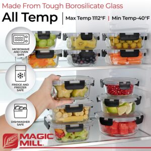 Magic Mill Glass Storage Containers with lids Set | Ultimate 24pc Set with BPA-Free Airtight Locking Lids for Lunch, Food Storage, Meal Prep, Safe in Fridge, Freezer, Dishwasher Safe for Easy Clean