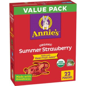 annie's organic bunny fruit flavored snacks, summer strawberry, gluten free, value pack, 22 pouches, 15.4 oz.