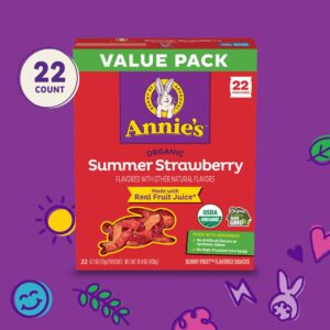 Annie's Organic Bunny Fruit Flavored Snacks, Summer Strawberry, Gluten Free, Value Pack, 22 Pouches, 15.4 oz.