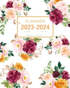 planner 2023-2024: 8x10 weekly and monthly organizer large from june 2023 to may 2024 | watercolor flower arrangement design white