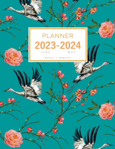 Planner 2023-2024: 8.5 x 11 Weekly and Monthly Organizer from June 2023 to May 2024 | Traditional Japanese Bird Flower Design