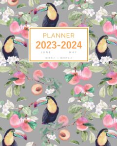 planner 2023-2024: 8x10 weekly and monthly organizer large from june 2023 to may 2024 | vintage rose wildflower berry design gray
