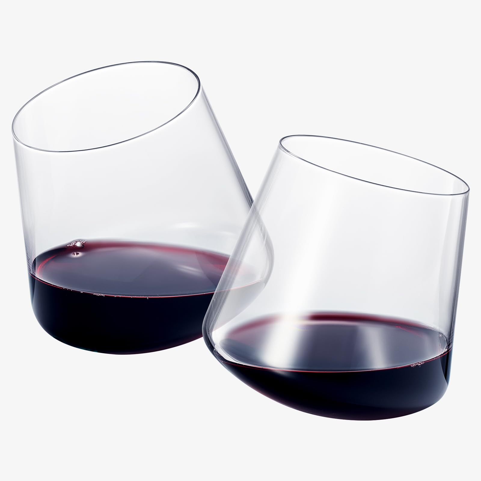 Rotating Rolling Un-Spillable Stemless Spinning Aerating Wine Glasses | Set of 2 | Spill-Proof Wine Glass, No Stem Tilted Glassware for Whiskey, Champagne, Cocktail, Water, Gift For Her, Him 13.5OZ