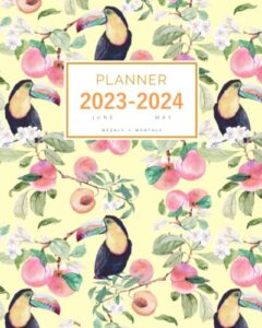 planner 2023-2024: 8x10 weekly and monthly organizer large from june 2023 to may 2024 | vintage rose wildflower berry design yellow