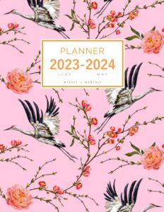 planner 2023-2024: 8.5 x 11 weekly and monthly organizer from june 2023 to may 2024 | traditional japanese bird flower design pink