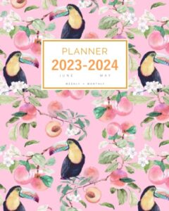 planner 2023-2024: 8x10 weekly and monthly organizer large from june 2023 to may 2024 | vintage rose wildflower berry design pink