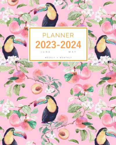 Planner 2023-2024: 8x10 Weekly and Monthly Organizer Large from June 2023 to May 2024 | Vintage Rose Wildflower Berry Design Pink