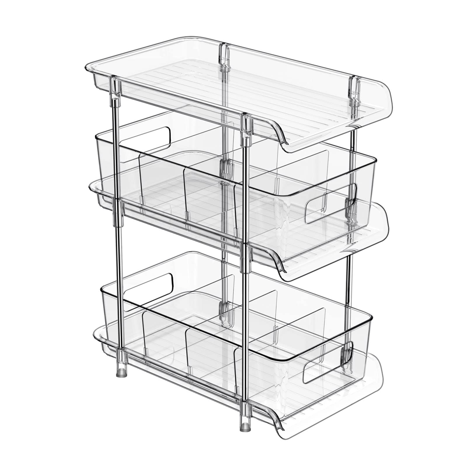 XIANKE 3 Tier Clear Bathroom Organizer 2 pack,Under Sink Closet Organizers and Storage, Pull-Out Pantry Organization and Storage Vanity Skincare Cosmetic Organizer Medicine Bins