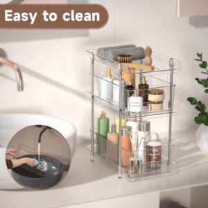 XIANKE 3 Tier Clear Bathroom Organizer 2 pack,Under Sink Closet Organizers and Storage, Pull-Out Pantry Organization and Storage Vanity Skincare Cosmetic Organizer Medicine Bins