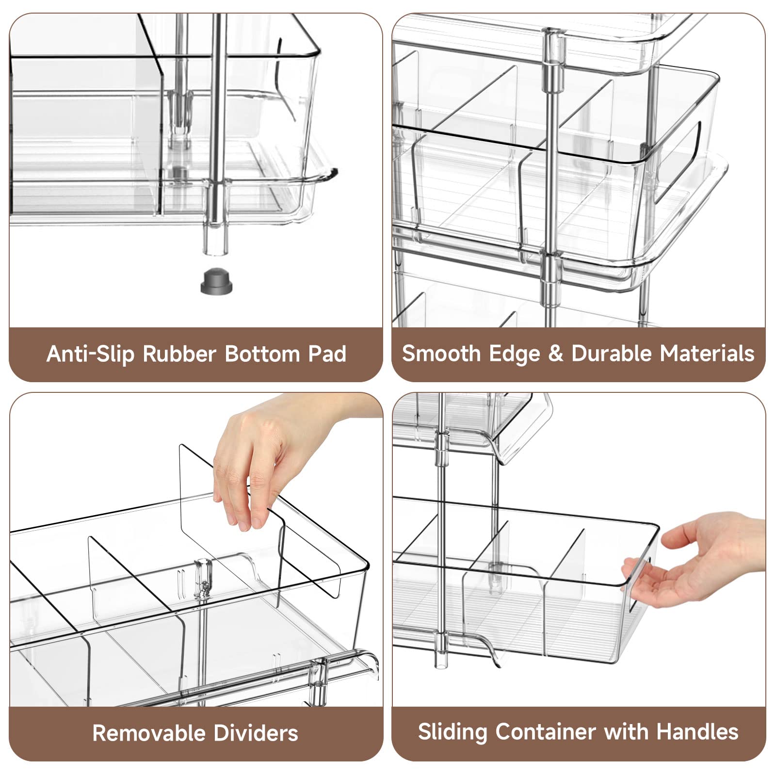 XIANKE 3 Tier Clear Bathroom Organizer 2 pack,Under Sink Closet Organizers and Storage, Pull-Out Pantry Organization and Storage Vanity Skincare Cosmetic Organizer Medicine Bins