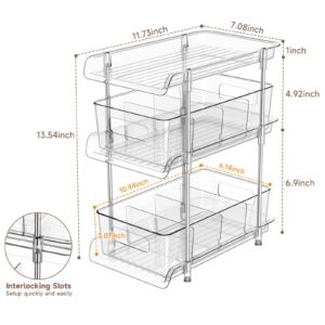 XIANKE 3 Tier Clear Bathroom Organizer 2 pack,Under Sink Closet Organizers and Storage, Pull-Out Pantry Organization and Storage Vanity Skincare Cosmetic Organizer Medicine Bins