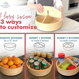 HinterHill 3-in-1 Adjustable Lazy Susan Pantry Organizer, 12" Bamboo Kitchen Cabinet Organizer for Pantry Organization and Storage, Lazy Susan for Cabinet, Countertop, Bathroom, Spices, Snacks