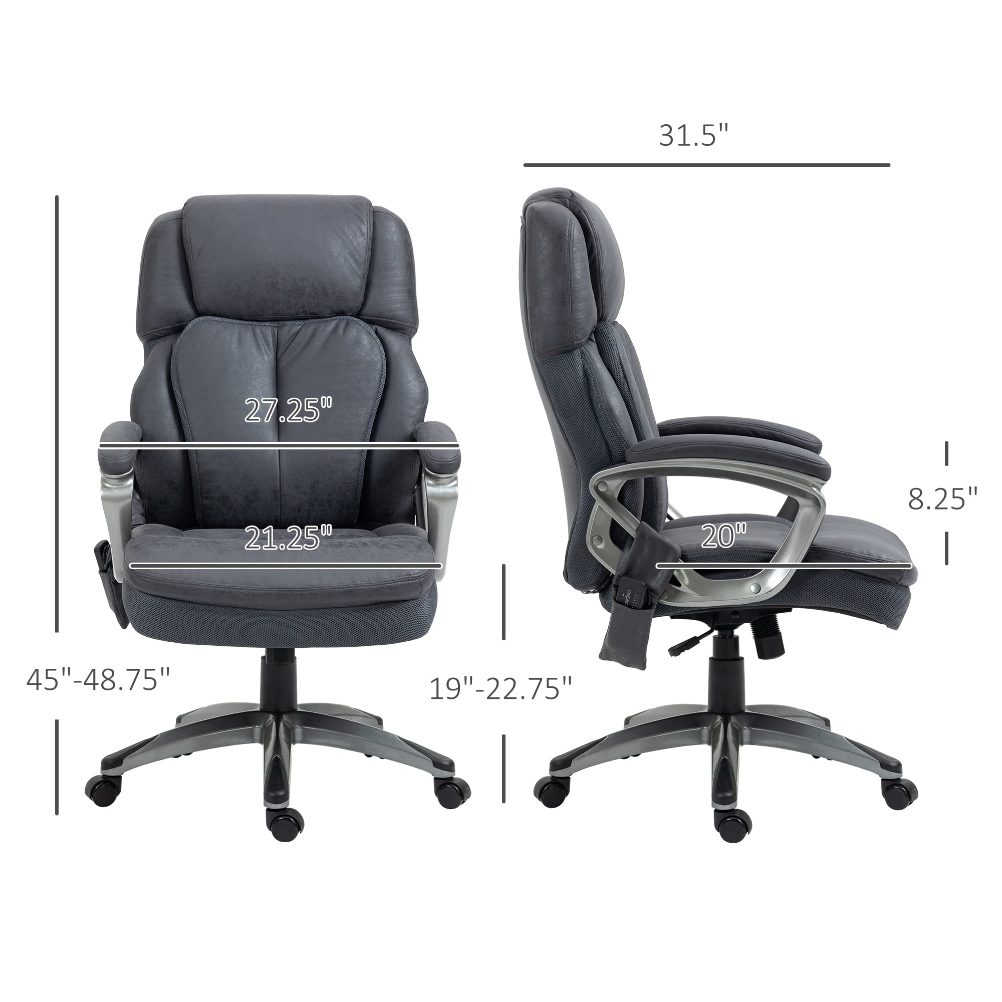 Vinsetto Big and Tall Strong Vibration Massage Office Chair, Swivel Microfiber High Back Chair, Computer Chair with Adjustable Height, 400 lbs, Black