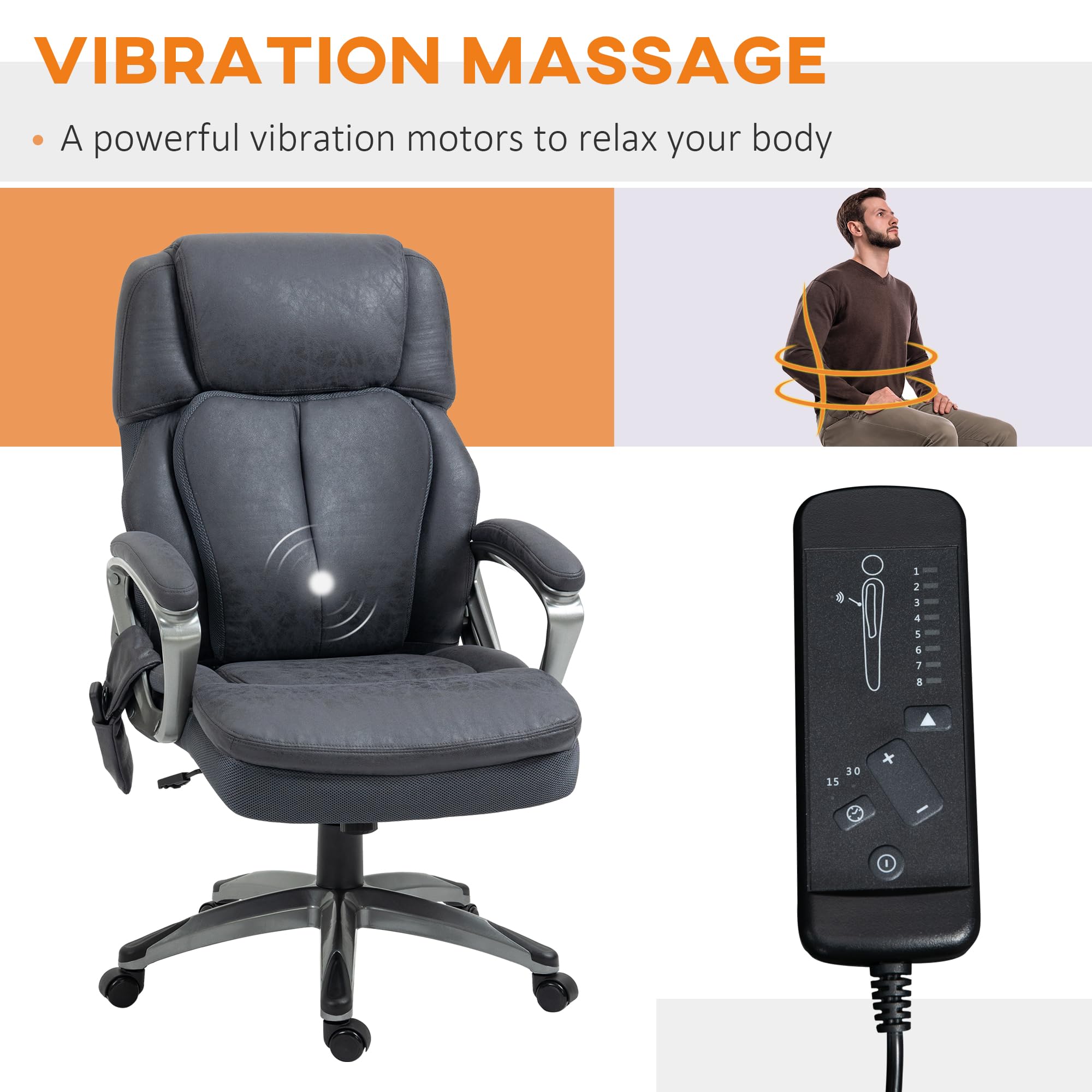 Vinsetto Big and Tall Strong Vibration Massage Office Chair, Swivel Microfiber High Back Chair, Computer Chair with Adjustable Height, 400 lbs, Black