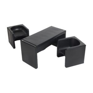 ecr4kids tri-me table and cube chair set, multipurpose furniture, black, 3-piece