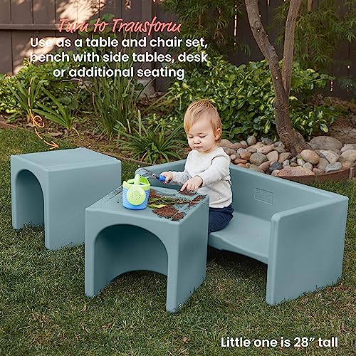 ECR4Kids Tri-Me Table and Cube Chair Set, Multipurpose Furniture, Powder Blue, 3-Piece