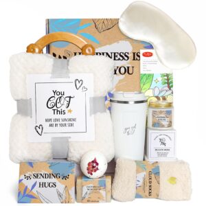 get well soon gifts for women, care package self care gifts for women after surgery basket thinking of you gifts for mom sick friend w/relaxing sympathy blanket coffee mug