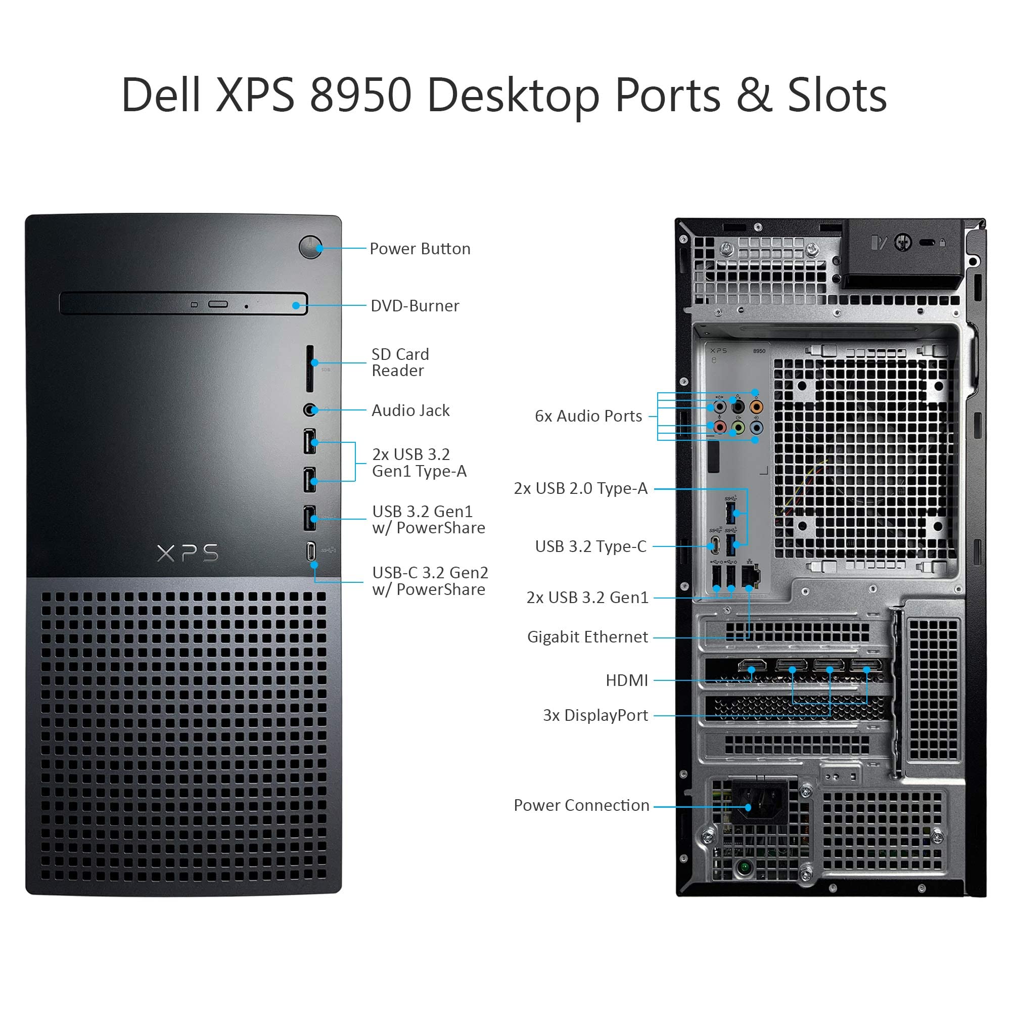 Dell XPS 8950 Desktop Computer - 12th Gen Intel Core i7-12700 up to 4.9 GHz CPU, 16GB DDR5 RAM, 512GB NVMe SSD, GeForce RTX 3060Ti 8GB GPU, Killer Wi-Fi 6, DVD Burner, Windows 11 Pro (Renewed)