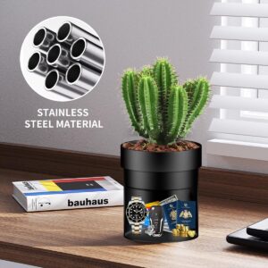 Sdstone Fireresistant Waterproof Flower Pot Diversion Safe with Fireproof Money Bag and Lock,Stainless Steel Secret Hidden Safe,Perfect for Hiding The Valuables Inside (Black) Plants Not Include