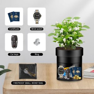 Sdstone Fireresistant Waterproof Flower Pot Diversion Safe with Fireproof Money Bag and Lock,Stainless Steel Secret Hidden Safe,Perfect for Hiding The Valuables Inside (Black) Plants Not Include