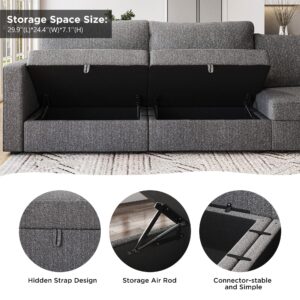 HONBAY Oversized Modular Sectional Sofa Reversible U Shaped Sectional Couch with Wide Chaise Modular Sofa with Storage Seat, Light Grey