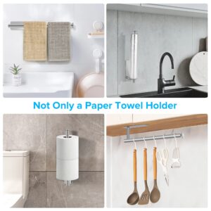 𝟐𝐧𝐝 𝐆𝐞𝐧 [More Studry] Paper Towel Holder Under Cabinet Wall Mounted, UREZORGEAR Self Adhesive or Drilling Paper Towel Holder for Kitchen RV, SUS304 Stainless Steel Paper Towel Roll Rack (Silver)
