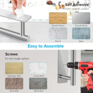 𝟐𝐧𝐝 𝐆𝐞𝐧 [More Studry] Paper Towel Holder Under Cabinet Wall Mounted, UREZORGEAR Self Adhesive or Drilling Paper Towel Holder for Kitchen RV, SUS304 Stainless Steel Paper Towel Roll Rack (Silver)