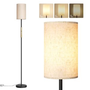 addlon floor lamps for living room, dimmable floor lamp with linen lampshade, modern standing lamps, bright floor lamp for bedroom and office - black