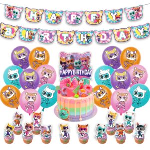 birthday party supplies super kitties includes the super kitties inspired happy birthday banner - cake topper - 24 cupcake toppers - 16 balloons