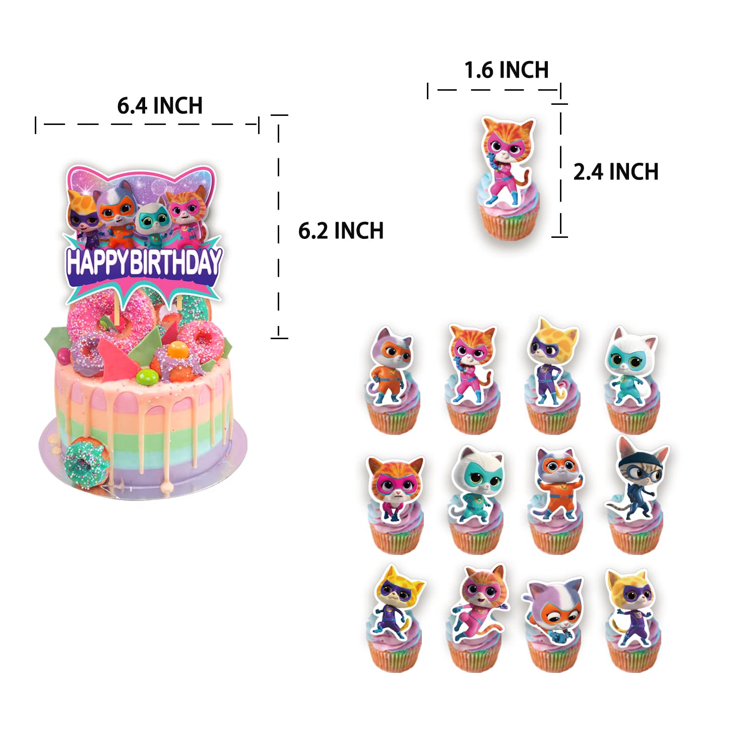 Birthday Party Supplies Super Kitties Includes The Super Kitties Inspired Happy Birthday Banner - Cake Topper - 24 Cupcake Toppers - 16 Balloons