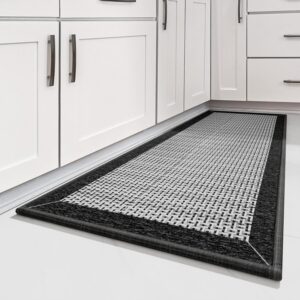 cognitixx kitchen rugs, non skid washable kitchen floor rugs absorbent kitchen mats with rubber backing, durable woven floor mats for kitchen, home, farmhouse, front of sink (black, 20" x 32")