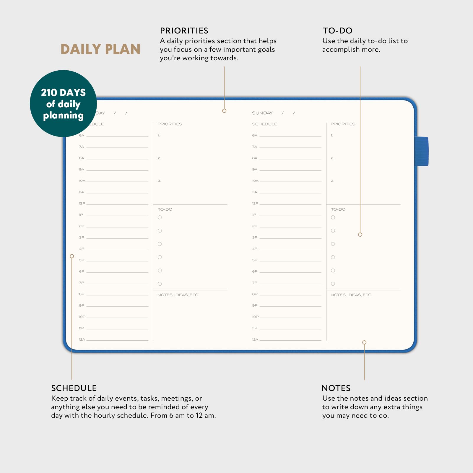 Daily Planner 2024. Undated Daily, Weekly & Monthly Planner with Time Slots. Achieve Your Goals – Organize Your Life with This Weekly Planner, A5 size, Hardcover Agenda. Start Anytime Weekly Monthly