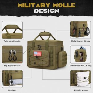 Maelstrom Tactical Lunch Box, Insulated Lunch Bag for Men, Large Durable Leakproof Cooler Bag with Detachable MOLLE Bags, Modern Lunch Tote for Adult Women Work,Picnic,20 Cans/15 L, Khaki