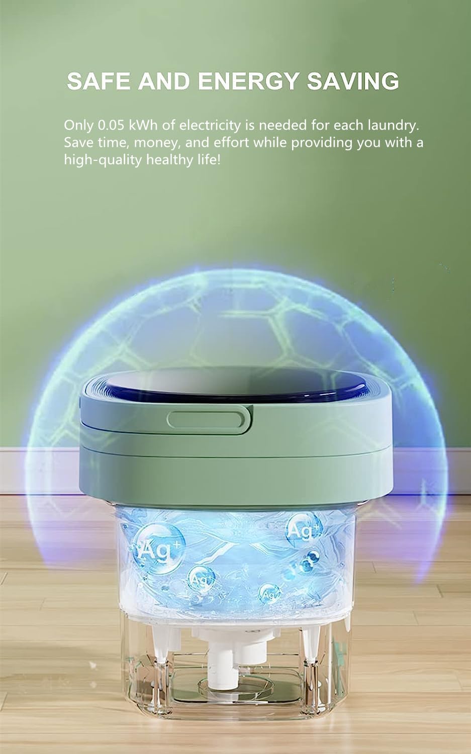 Small Portable Washing Machine, Mini Washer 9L High Capacity with 3 Modes Deep Cleaning for Underwear, Baby Clothes, or Small Items, Foldable Washing Machine for Apartments, Camping, Travel (Green)