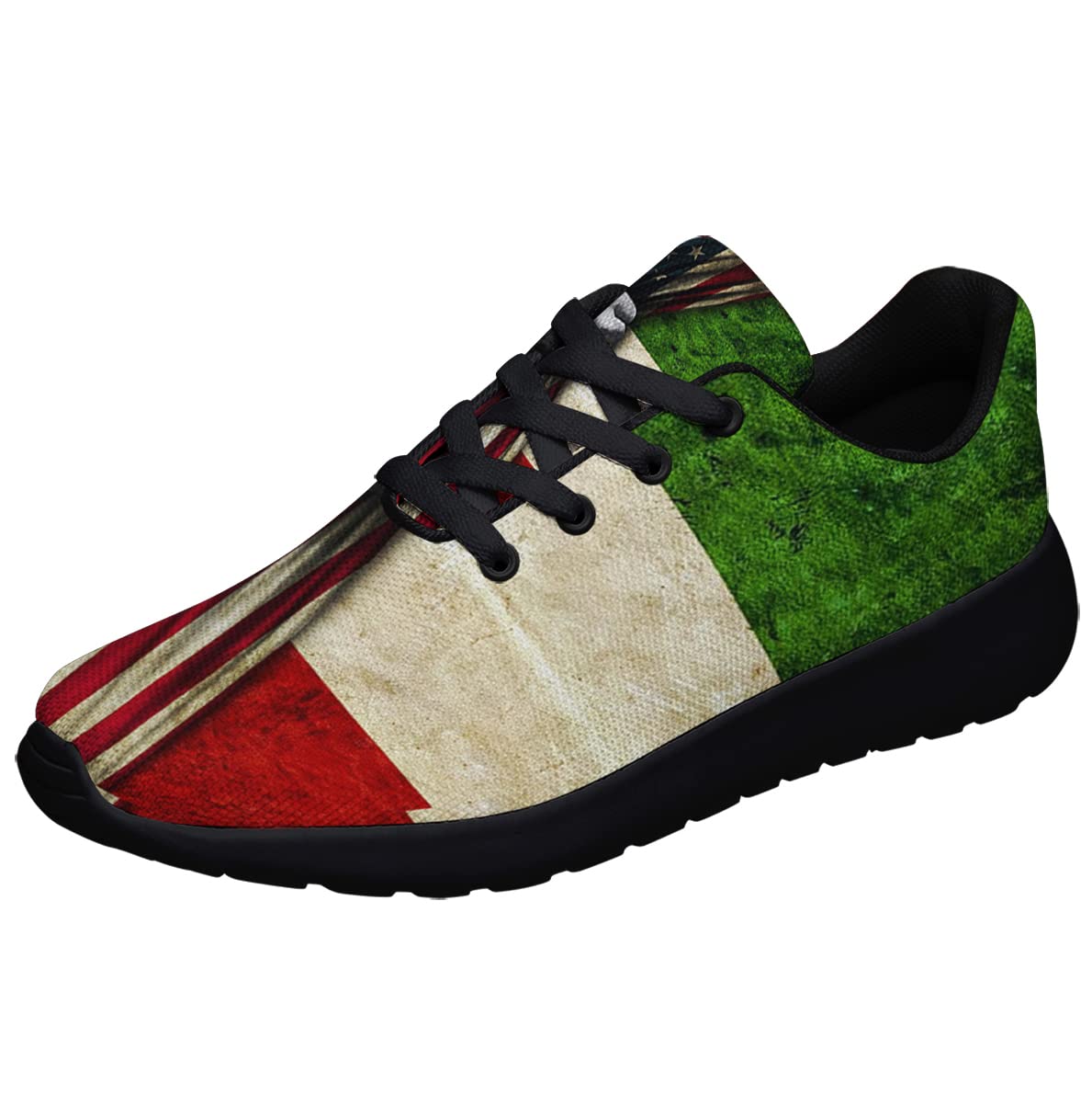 Italian American Flag Shoes for Men Women Running Sneakers Breathable Casual Sport Tennis Shoes Gift for Him Her Black Size 13