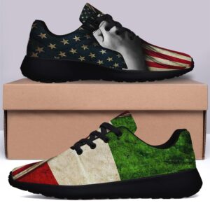 Italian American Flag Shoes for Men Women Running Sneakers Breathable Casual Sport Tennis Shoes Gift for Him Her Black Size 13