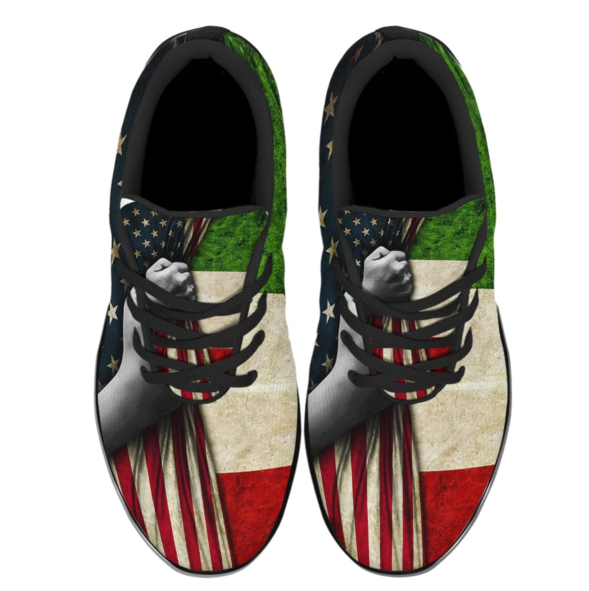 Italian American Flag Shoes for Men Women Running Sneakers Breathable Casual Sport Tennis Shoes Gift for Him Her Black Size 13