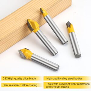 Yueqing Zhongji Industrial Grade 1/4 Shank 90 Degree V Groove Router Bits CNC Engraving V Grooving Bit Cutter for 3D Signmaking Lettering Carving Woodworking Tool Cutting Dia 1/2", 3/8", 5/16", 1/4"