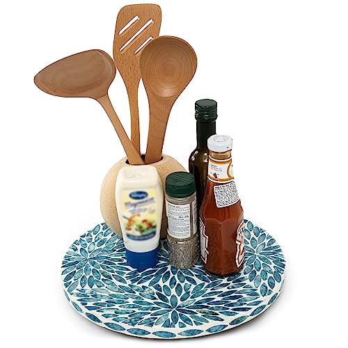 CLAYNIX Lazy Susan for Table Mother of Pearl Turntable Organizer, Wood Round Spinning Tray Rotating for Kitchen, Cabinet, Counter Spice Pantry (D 12.5 in)