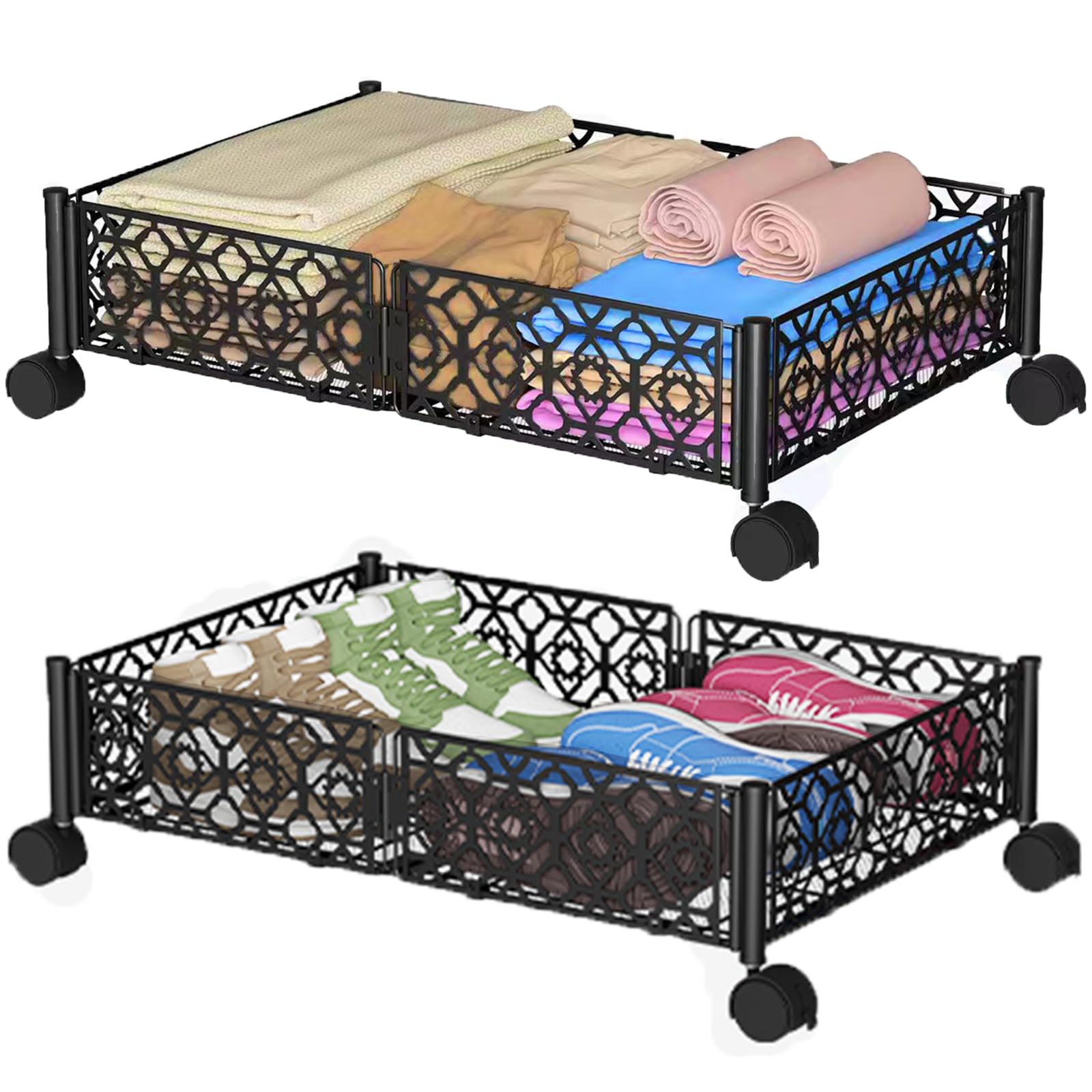 RERORD Under Bed Rolling Storage,2PACK Underbed Storage Drawers with Wheels, Under the Bed Shoe Storage Containers for clothes Toys Books