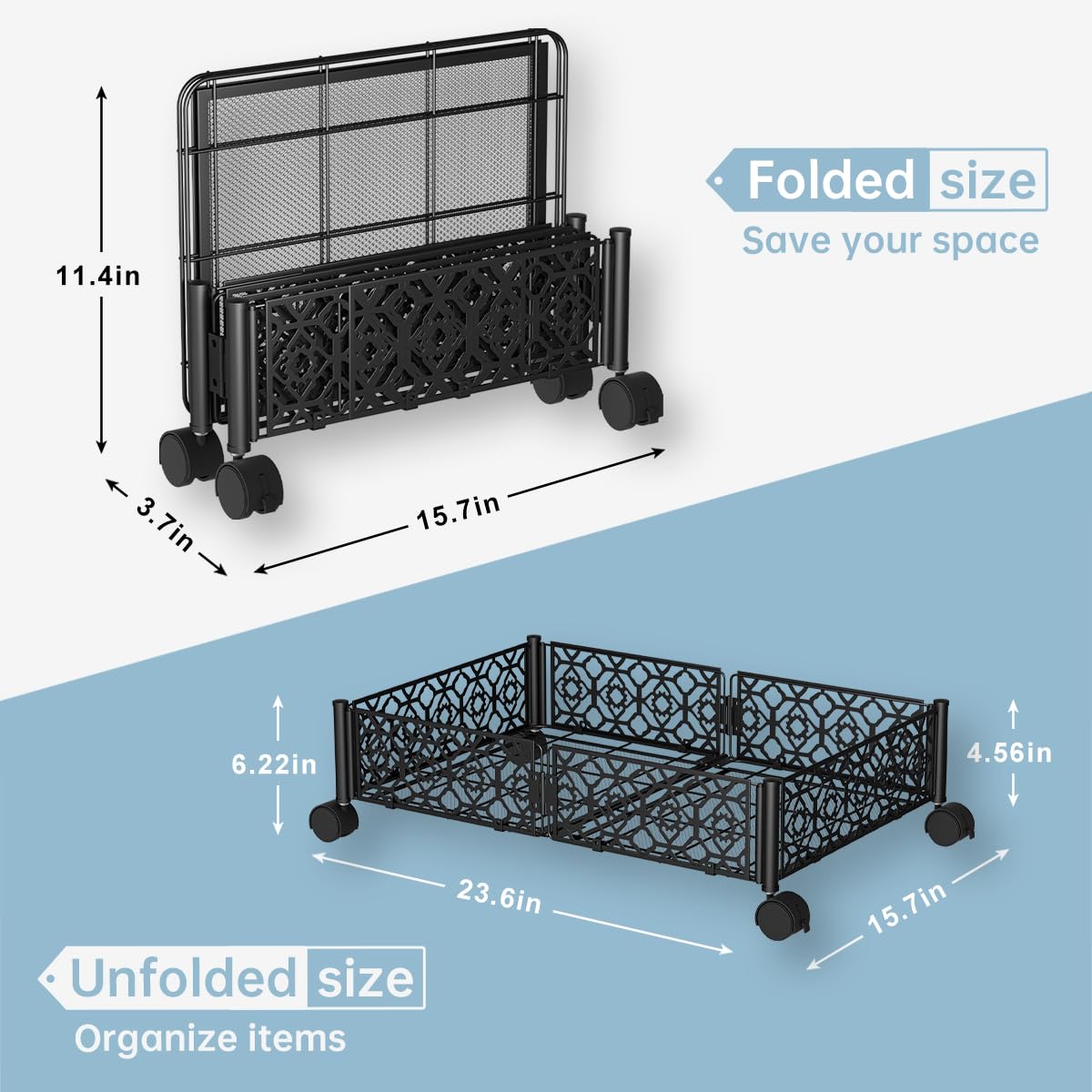 RERORD Under Bed Rolling Storage,2PACK Underbed Storage Drawers with Wheels, Under the Bed Shoe Storage Containers for clothes Toys Books