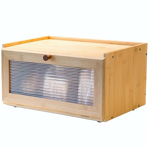 ETMI Bamboo Bread Box for Kitchen Countertop-Large breadbox Wooden Clear Bread Box with Window Bread Holder