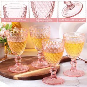 Lallisa Pink Wine Glass Set of 12 Vintage Glassware Goblets Red Wine Glass 8 oz Embossed Drinking Glass with Stem High Clear Stemmed Cups Goblet for Wedding Party Banquet Feast Bar, Daily Use