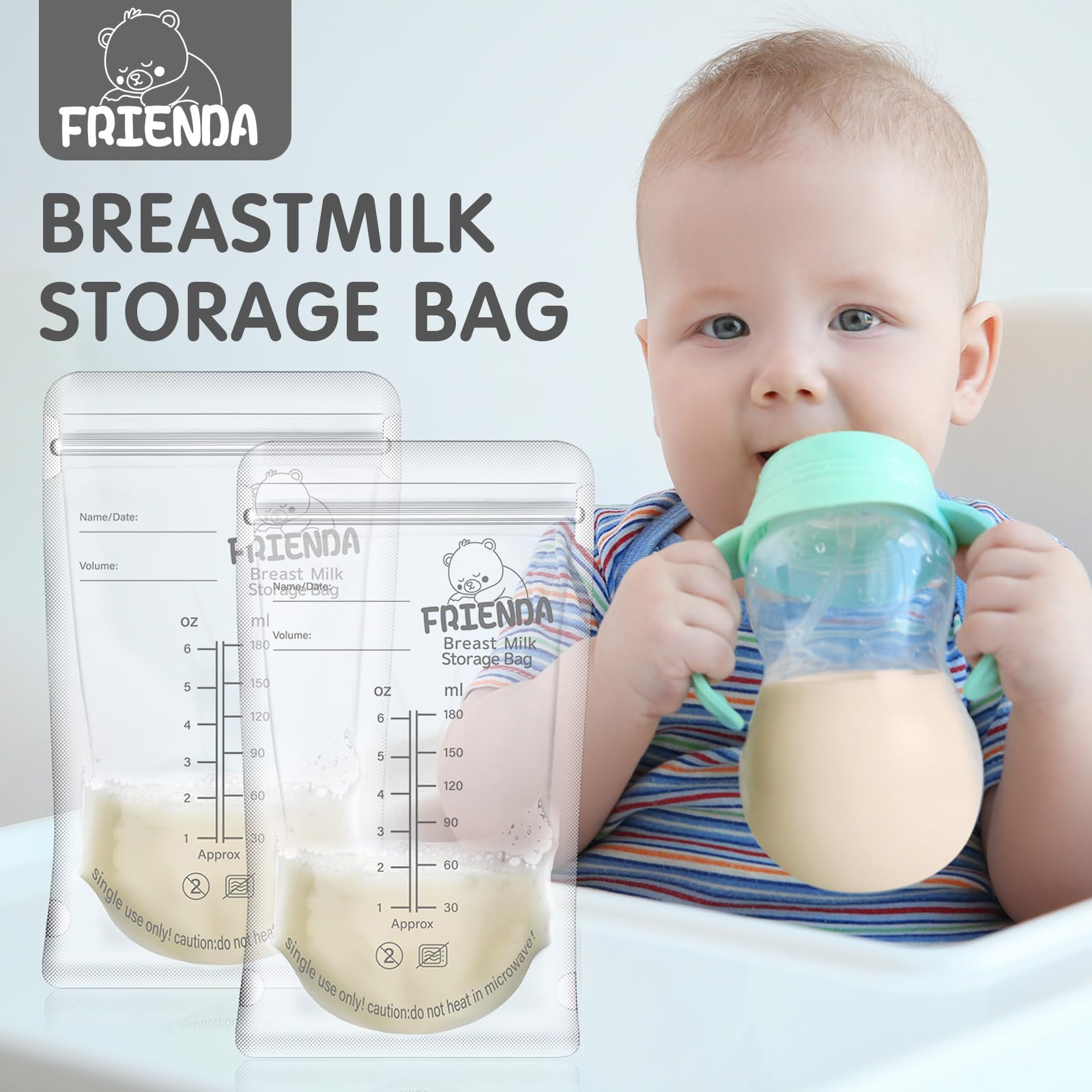 Frienda 500 Count Breastmilk Storage Bags 6 oz Breast Milk Bags for Freezing Self Standing Breast Milk Storing Bags for Breastmilk Leak Proof Double Zipper Seal Breastfeeding Storage Container