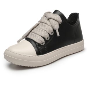 impremey women's low top sneakers fashion thick strap leather walking shoes.