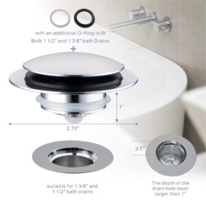 Chrome Plated Universal Tub Dain Stopper, Hidrop Pop Up Bath Drain Tip Toe Bathtub Drain Stopper,Conversion Kit Assembly, Replaces Lift and Turn, Tip-Toe and Trip Lever drains for Tub, EZ Install