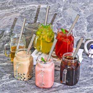 Moretoes 16oz Mason Jar Cups, Glass Cups with Lids and Straws, Iced Coffee Cups with Handle, Drinking Glass for Smoothie, Milk, Juice Set of 6