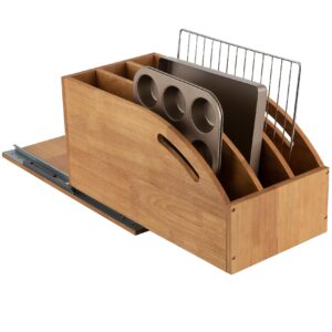 DINDON Pull Out Cabinet Organizer for Pans, Pot lid, Cookie Sheet, Cutting Board, Baking Tray, Slide Out Kitchen Cabinet Storage Organizer, 10.5''W X 21"D X 10.6"H, Wood