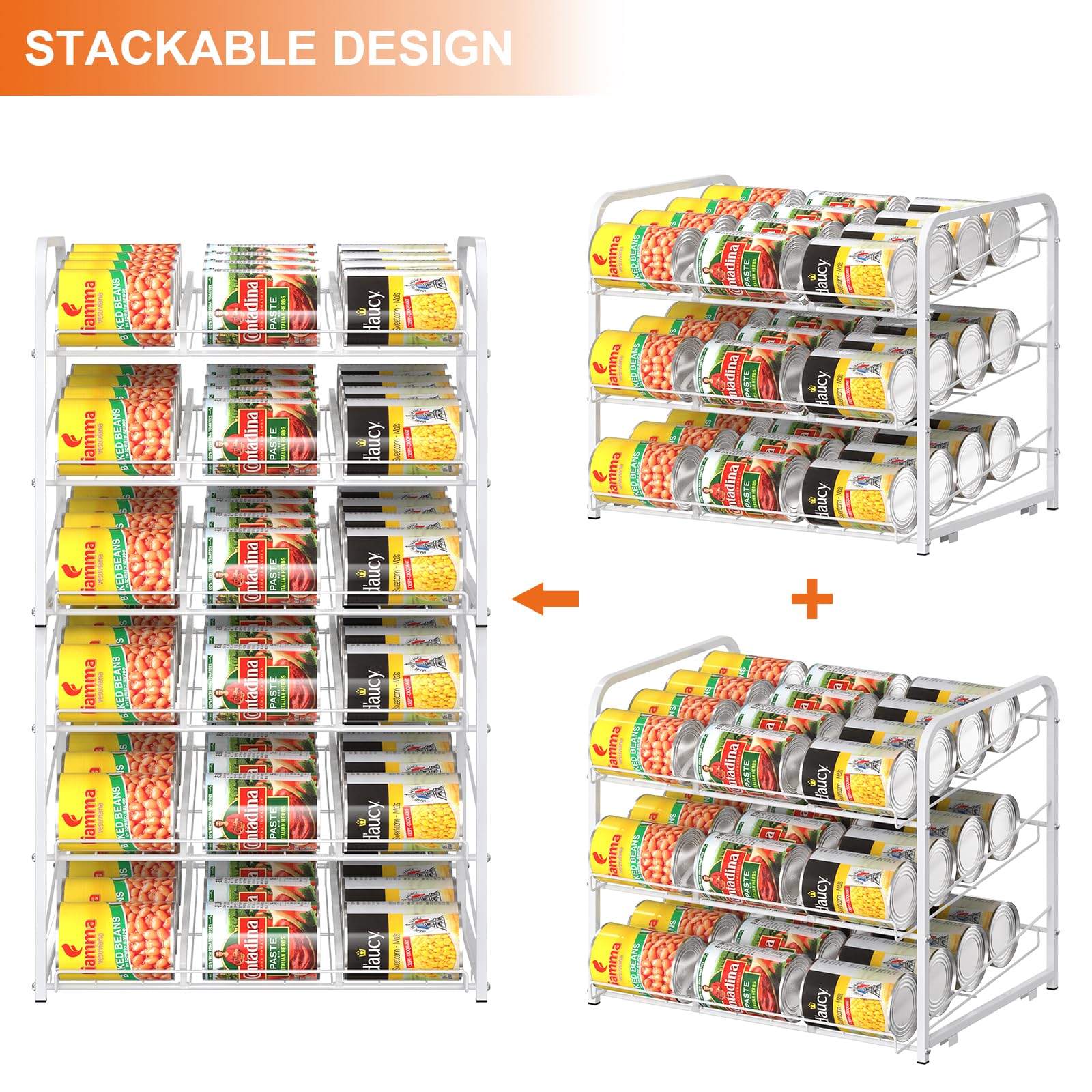 MOOACE Stackable Can Rack Organizer 2 Pack, Can Storage Dispenser for 72 Cans, Can Organizer for Pantry Kitchen Cabinet, White