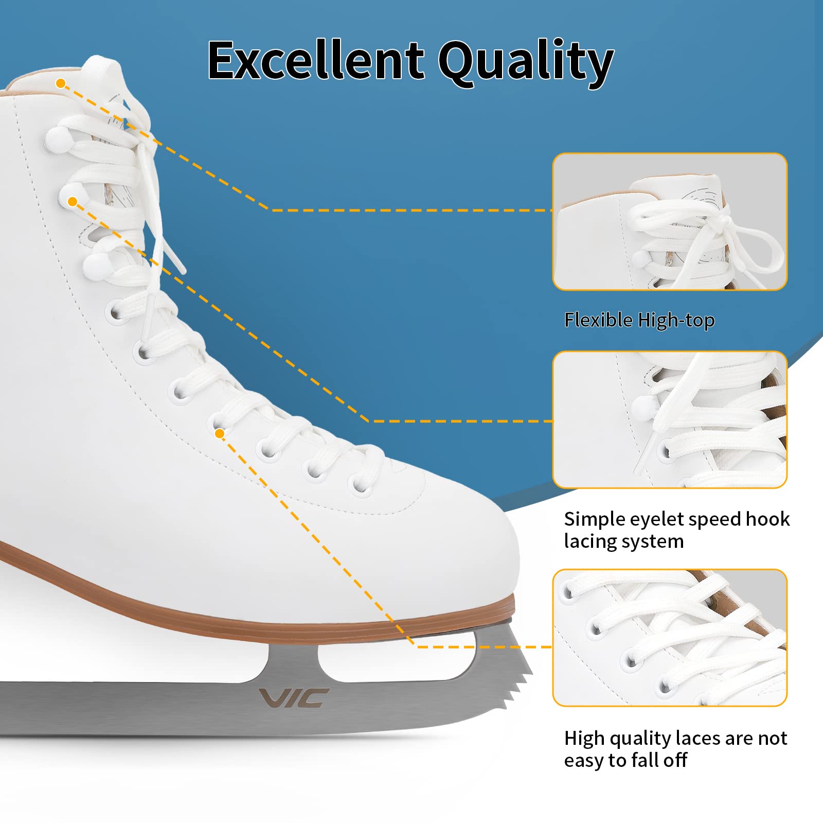 FEETCITY Classic Ice Hockey Skates for Women Girl,Adult Ice Skates White Color Figure Skating Socks Indoor/Outdoor